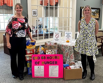 table with pile of donated food